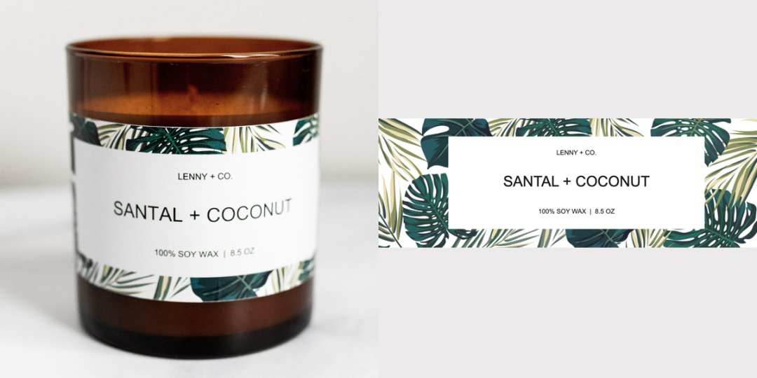 Santal and Coconut candle and label